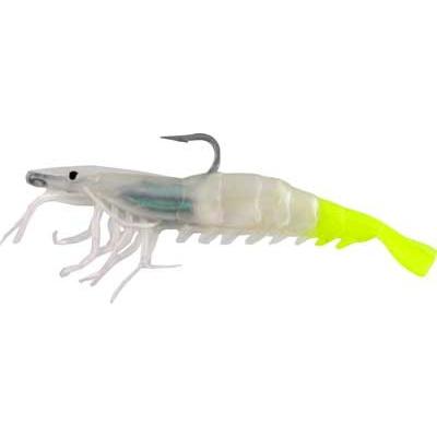 Almost Alive 5 Pack 4" Soft Shrimp Lures Chartreuse Glow Rigged