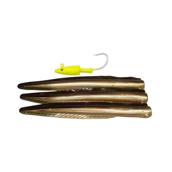 Lead Eel Jig Head 3 Soft 5" Tail Combo 1 Oz 4/0 Hook Chartreuse - Click Image to Close