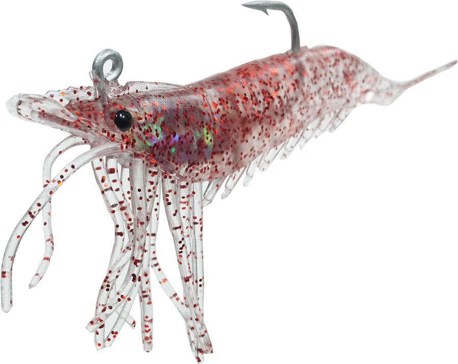 Artificial Shrimp Rigged 4-1/4" Red Flake 4 Pack - Click Image to Close
