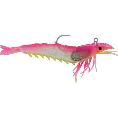 Artificial Shrimp Rigged 4-1/4" Pink/Yellow 4 Pack - Click Image to Close