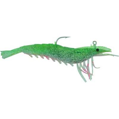 Artificial Shrimp Rigged 4-1/4" Green/Pink 4 Pack - Click Image to Close