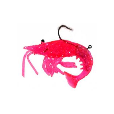 Almost Alive Lures 3 Pk Soft Curly Tail Shrimp Rigged Fire Pink - Click Image to Close
