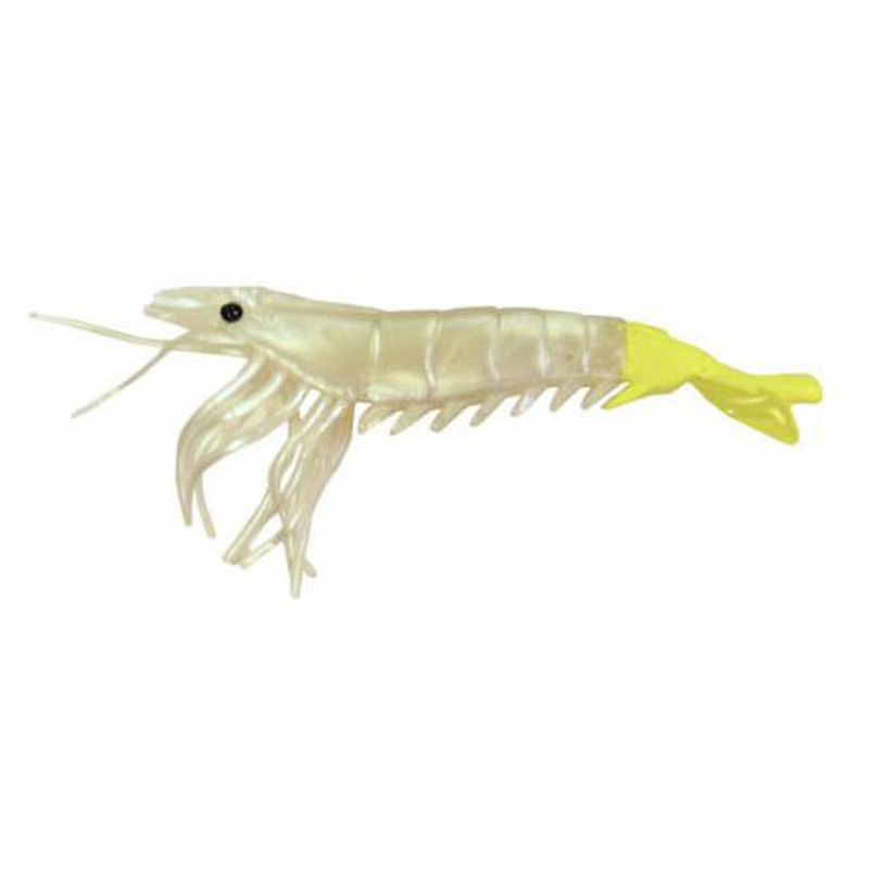 Artificial Shrimp 3-1/4" Pearl/Chartreuse 6 Pack - Click Image to Close