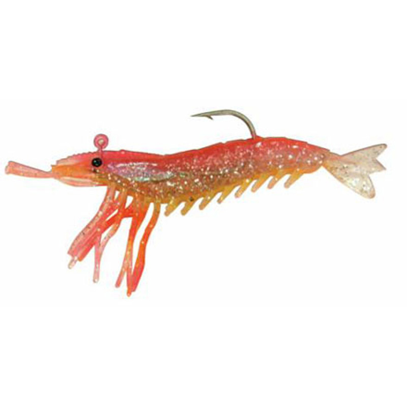 Artificial Shrimp Rigged 3-1/4" Pink/Yellow 6 Pack - Click Image to Close