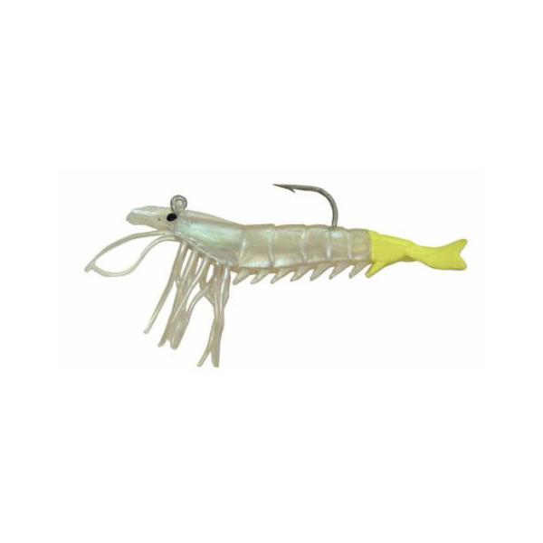 Artificial Shrimp Hook Only 3-1/4" Pearl/Chartreuse 3 Pack - Click Image to Close