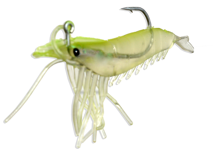 Artificial Shrimp Hook Only 3-1/4" Chartreuse/Clear 3 Pack - Click Image to Close