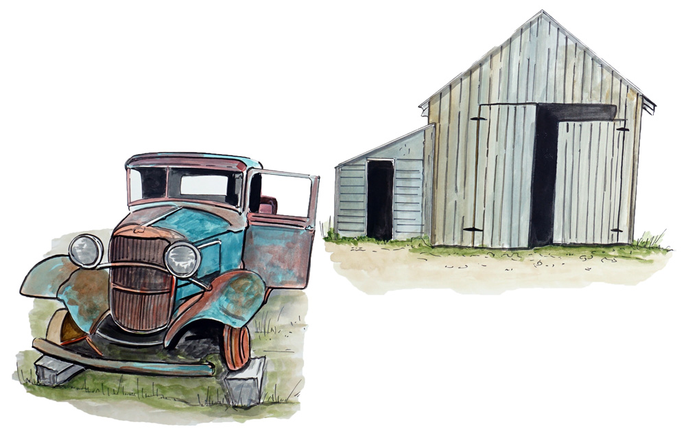 Old Blue Truck and Barn Decal/Sticker