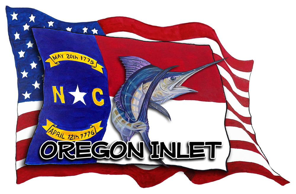 USA/NC Flags w/ Marlin - Oregon Inlet Decal/Sticker