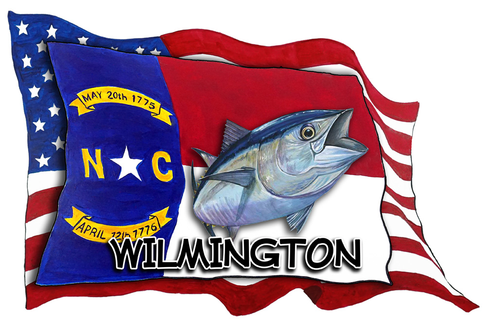 USA/NC Flags w/ Tuna - Wilmington Decal/Sticker