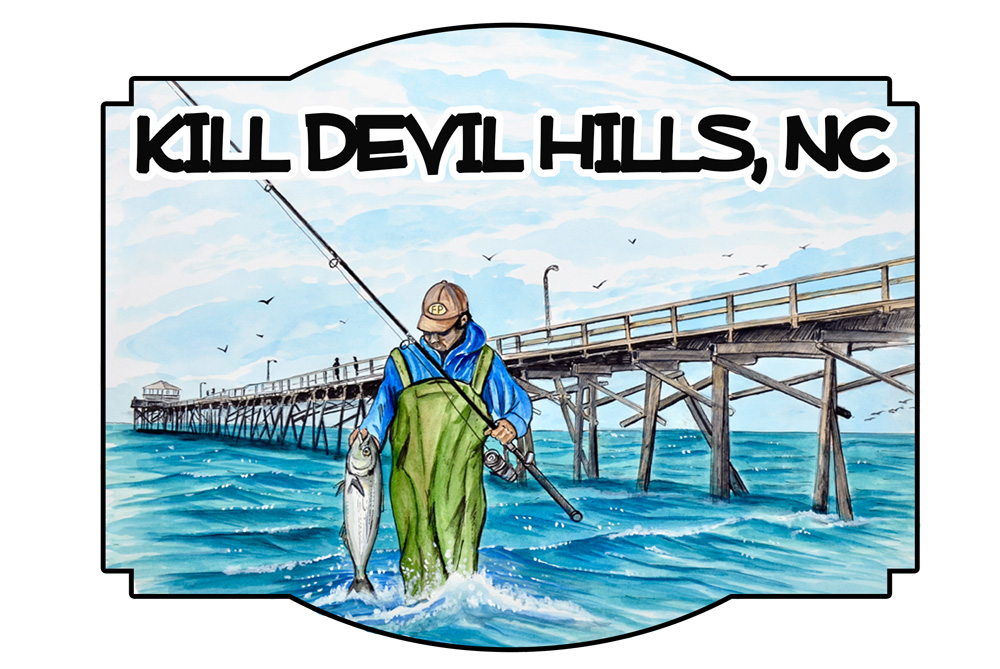 Kill Devil Hills - Fishing Pier Scene Decal/Sticker