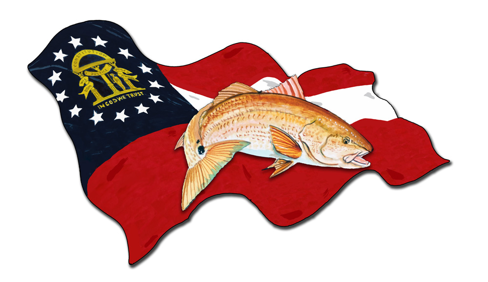 Georgia Flag and Red Drum Decal/Sticker