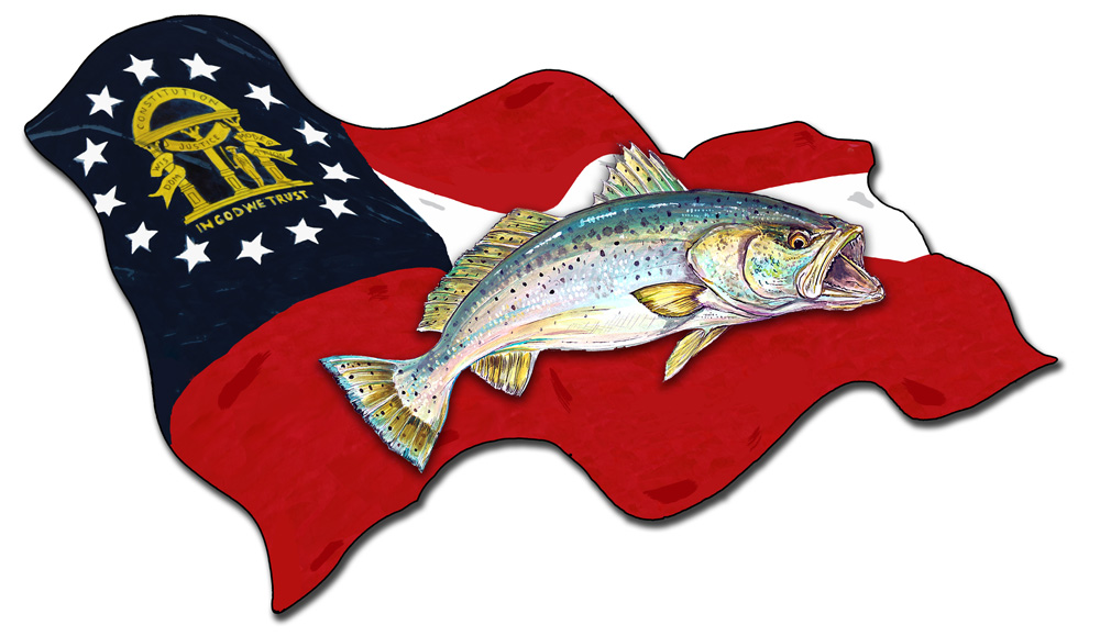 Georgia Flag with Speckled Trout Decal/Sticker