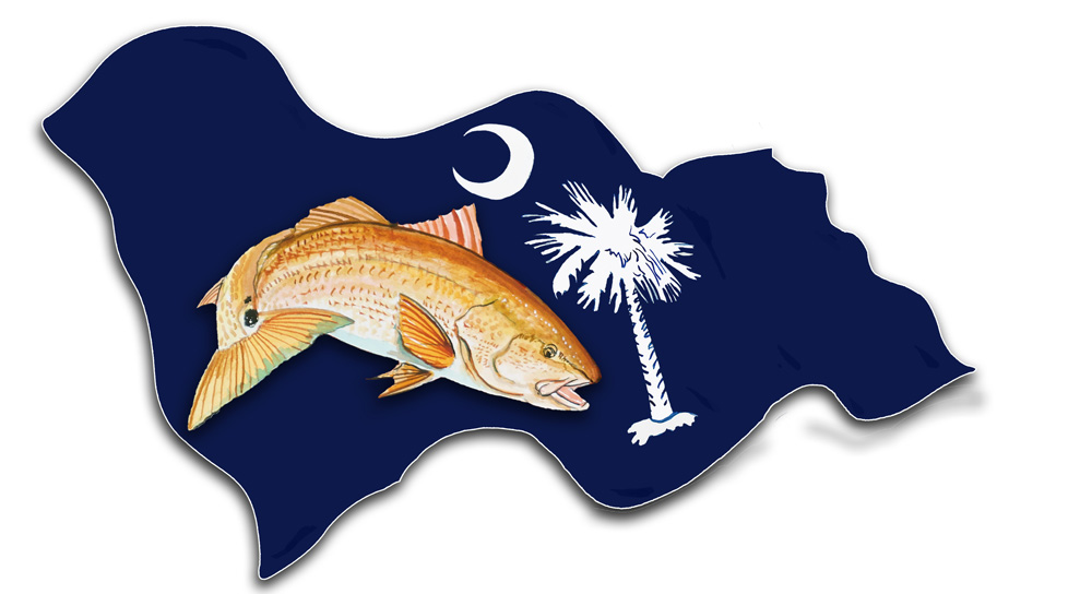 South Carolina Flag with Red Drum Decal/Sticker