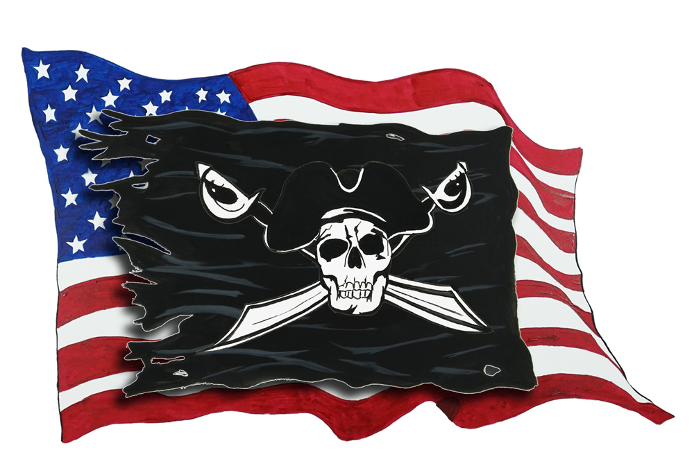 USA Flag with Pirate Flag Decal/Sticker