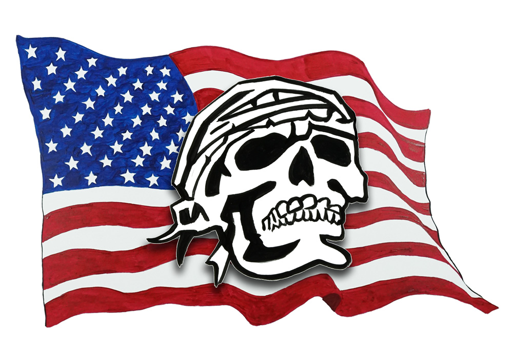 USA Flag- Pirate Skull w/ Bandanna Decal/Sticker