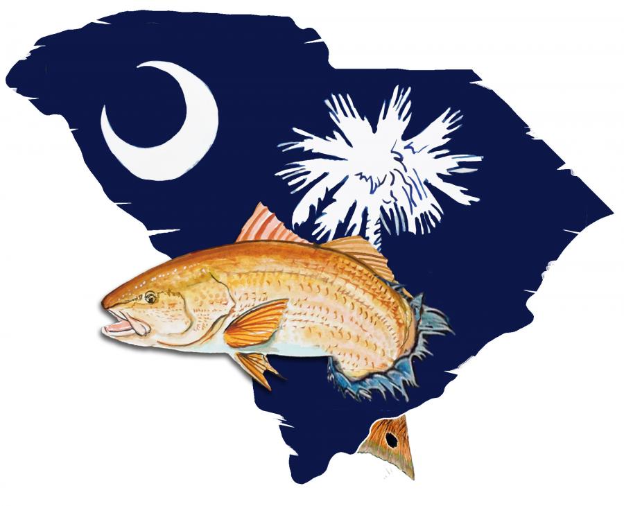 SC State Flag and Red Fish Decal/Sticker