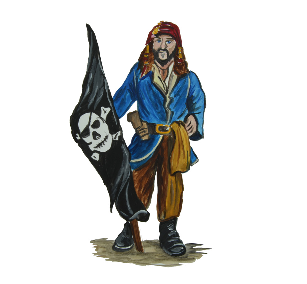 PIRATE WITH FLAG Decal/Sticker