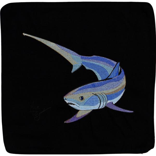 Thresher Shark Embroidered Canvas Pillow Cover Black