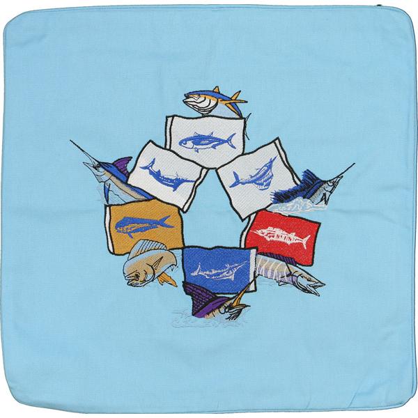 Big Game Fish Release Flags Embroidered Canvas Pillow Cover Blue
