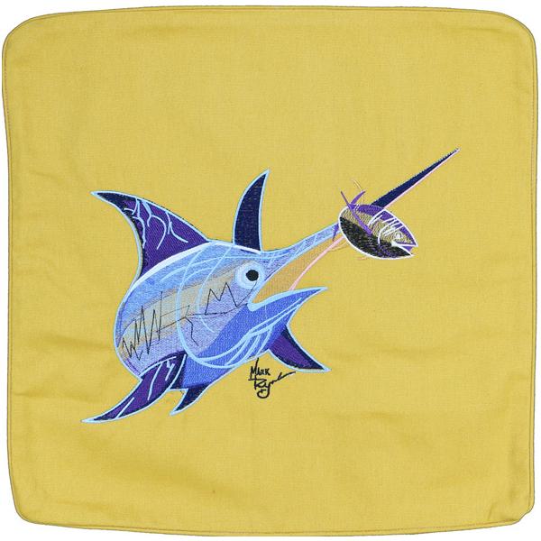 Swordfish Embroidered Canvas Pillow Cover Gold