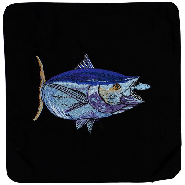 Bluefin Tuna Embroidered Canvas Pillow Cover Black
