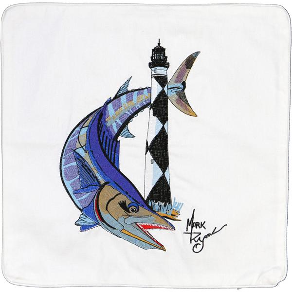 Wahoo/Cape Lookout Lighthouse Embroidered Canvas Pillow Cover