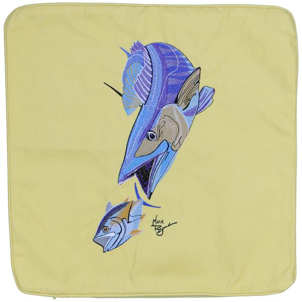 Wahoo and Tuna Embroidered Canvas Pillow Cover Yellow