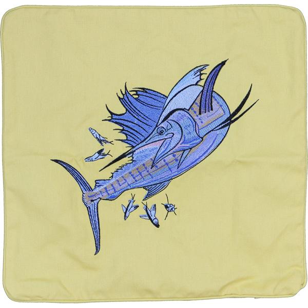 Sailfish Embroidered Canvas Pillow Cover Yellow - Click Image to Close