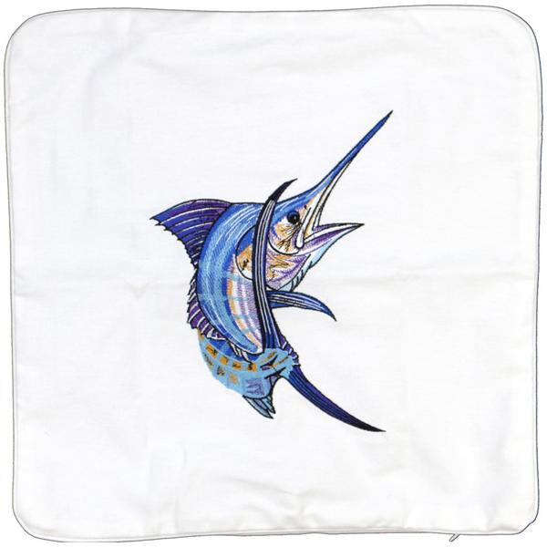 Atlantic Blue Marlin Indoor Outdoor Canvas Cushion White - Click Image to Close