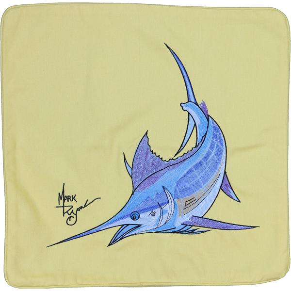 Atlantic Blue Marlin Embroidered Canvas Pillow Cover Yellow