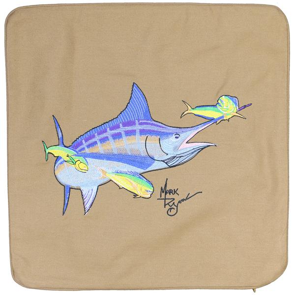 Marlin and Mahi Embroidered Canvas Pillow Cover Light Tan