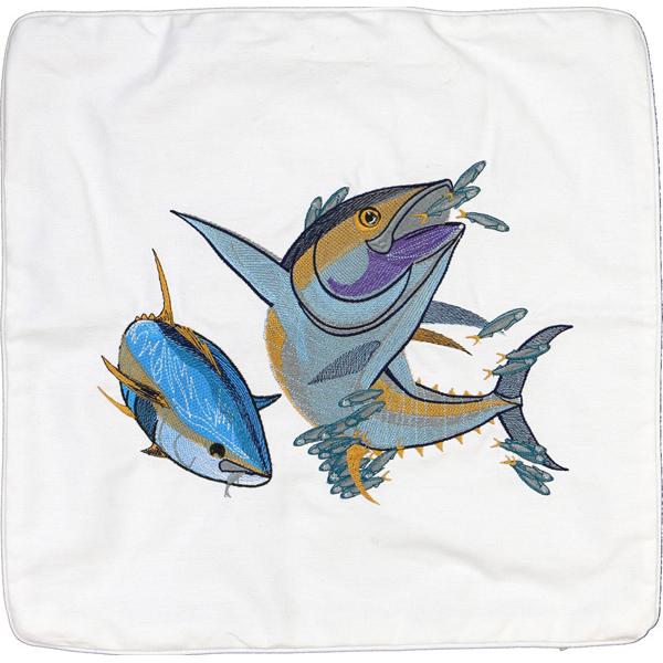 Yellowfin Tuna Embroidered Canvas Pillow Cover White