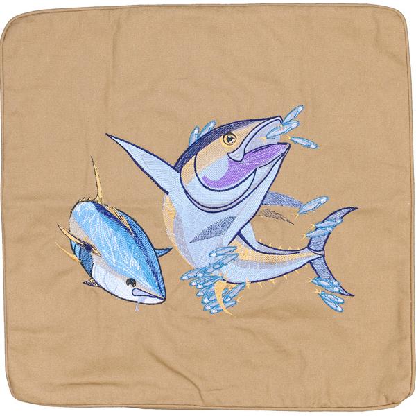 Yellowfin Tuna Embroidered Canvas Pillow Cover Dark Tan