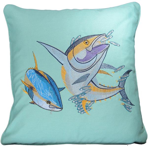 Yellowfin Tuna Embroidered Canvas Pillow Cover Aquamarine