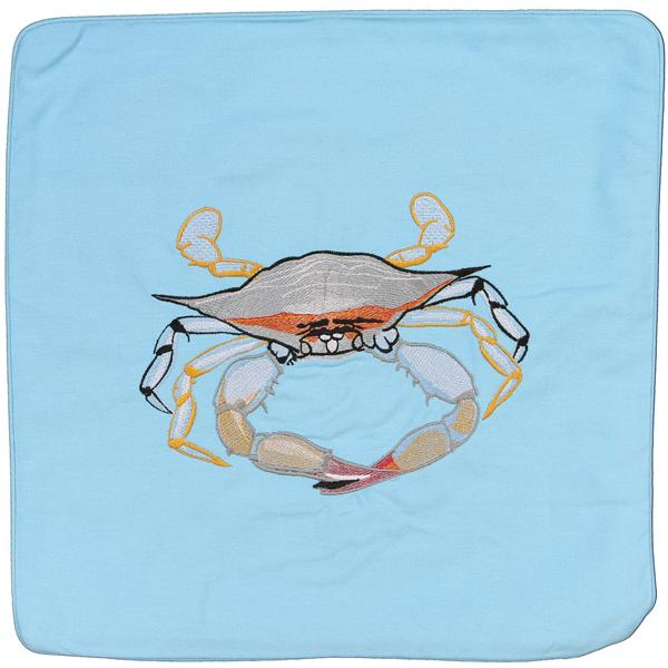 Blue Crab Embroidered Canvas Pillow Cover Blue