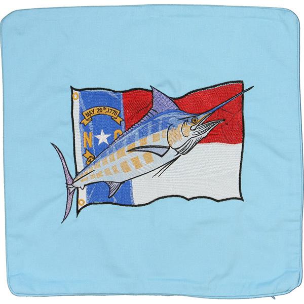 North Carolina Flag/Blue Marlin Embroidered Canvas Pillow Cover - Click Image to Close