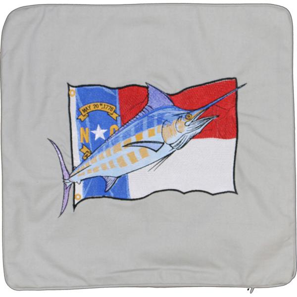 North Carolina Flag/Blue Marlin Embroidered Canvas Pillow Cover - Click Image to Close