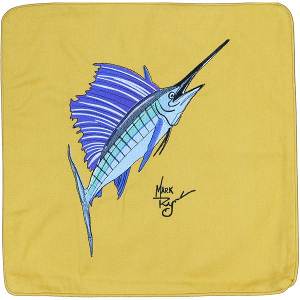 Sailfish Embroidered Canvas Pillow Cover Gold