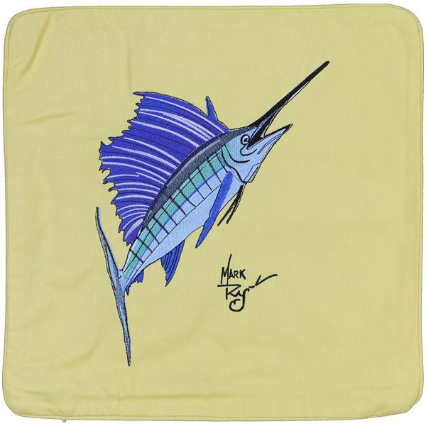 Sailfish Embroidered Canvas Pillow Cover Yellow - Click Image to Close