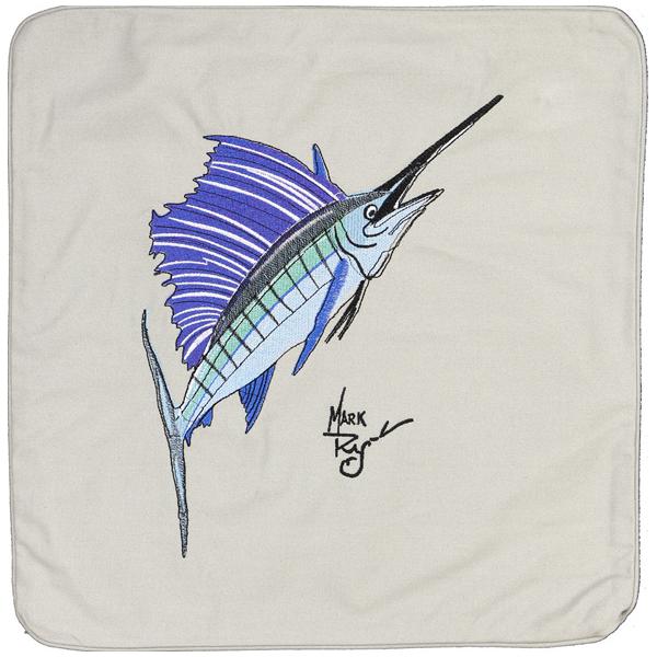Sailfish Embroidered Canvas Pillow Cover Grey - Click Image to Close