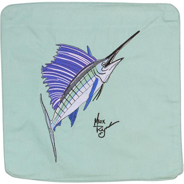Sailfish Embroidered Canvas Pillow Cover Aquamarine