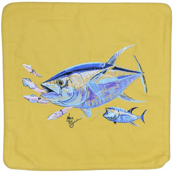 Yellowfin Tuna Embroidered Canvas Pillow Cover Gold