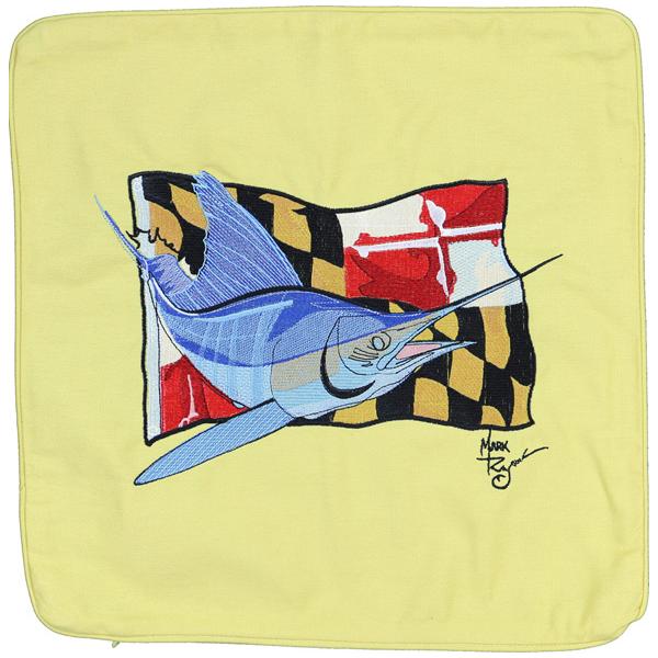 Blue Marlin Maryland State Flag Home Decor Pillow Cushion Yellow - Click Image to Close