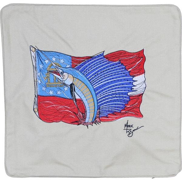 Georgia State Flag and Sailfish Embroidered Canvas Pillow Cover