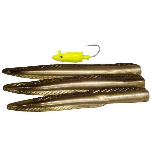 Lead Eel Head 3 Soft 6.5" Tail Combo 2.5 Oz 6/0 Hook Chartreuse - Click Image to Close