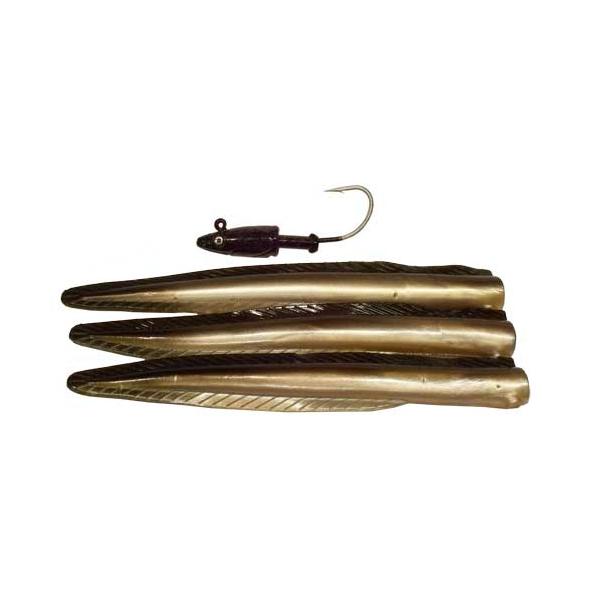 Lead Eel Jig Head 3 Soft 5" Tail Combo 1 Ounce 4/0 Hook Black - Click Image to Close