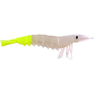 Artificial Shrimp 4-1/4" Pearl/Chartreuse 4 Pack - Almost Alive - Click Image to Close