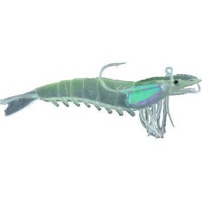 Artificial Shrimp Rigged 4-1/4" Clear/Chartreuse 4 Pack - Click Image to Close