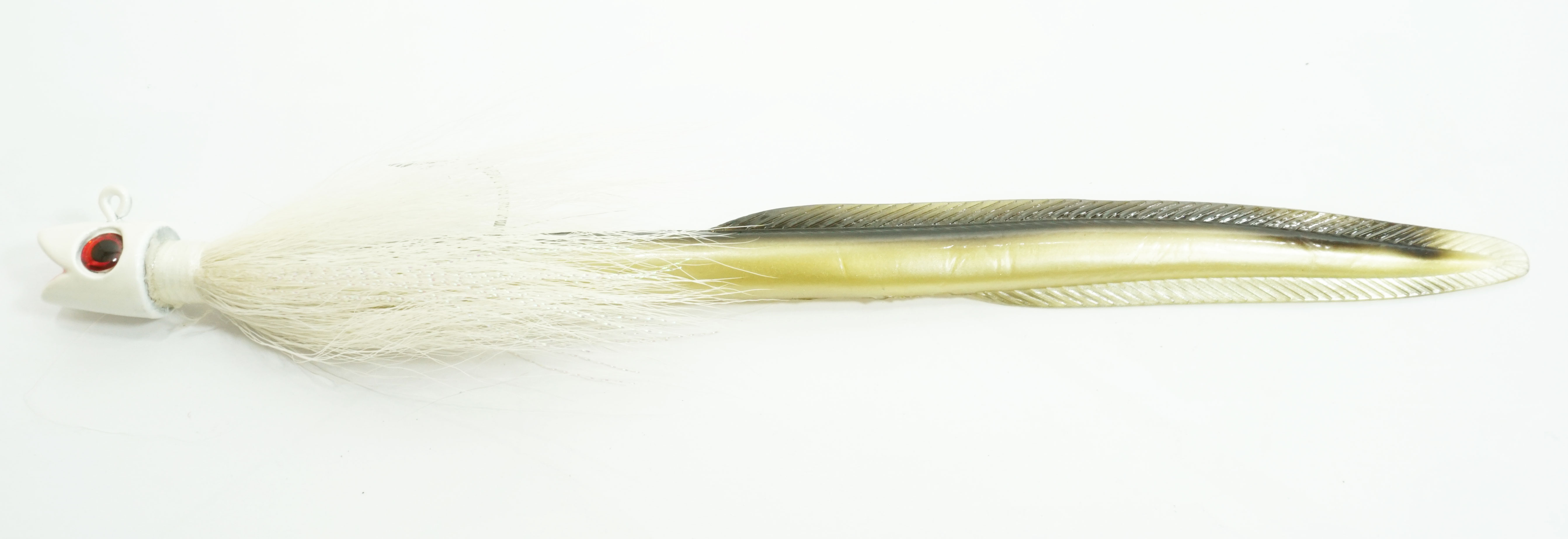 Smiling Bucktail Jig and Eel White Head 3oz - Click Image to Close