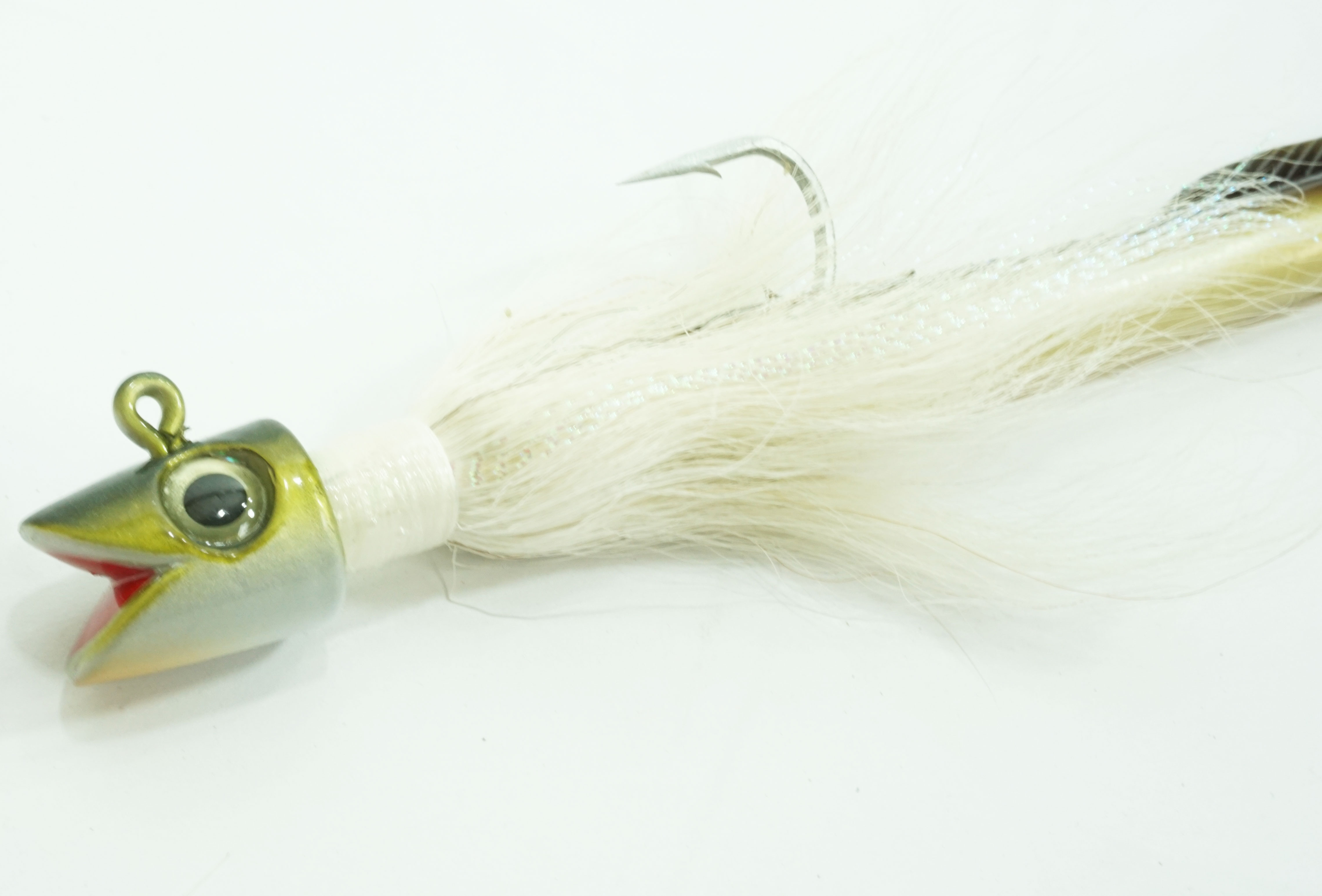 Smiling Bucktail Jig and Eel White Head 4oz
